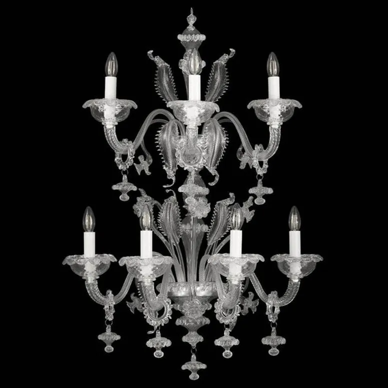 Two Tier 4 3 Light Rezzonico Sconce in Clear Murano Glass