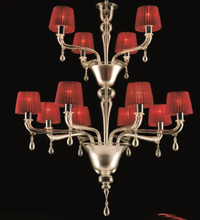 Two Tier Italian Chandelier With Red Shades