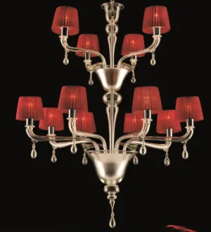 Two Tier Italian Chandelier With Red Shades