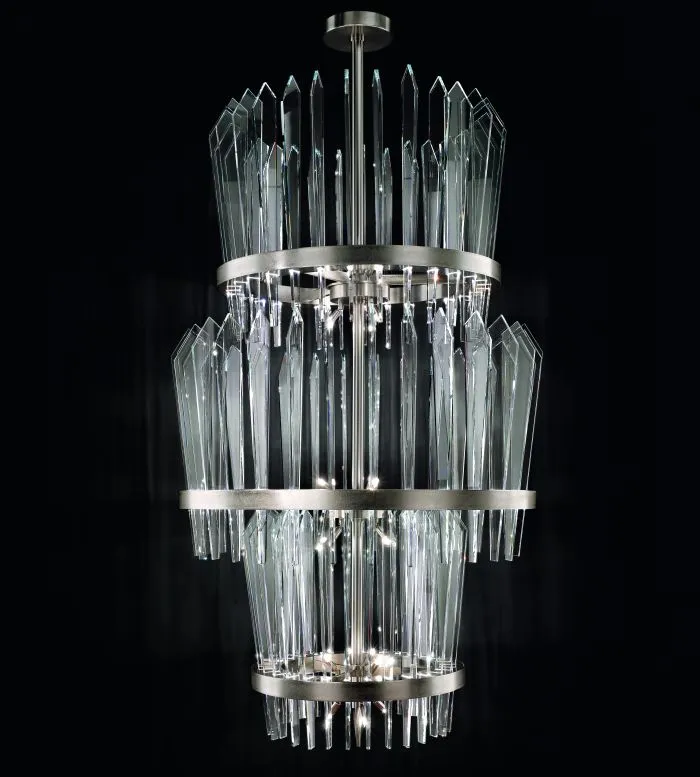 Very Large Modern Stairwell Chandelier With Clear Venetian Glass Shards