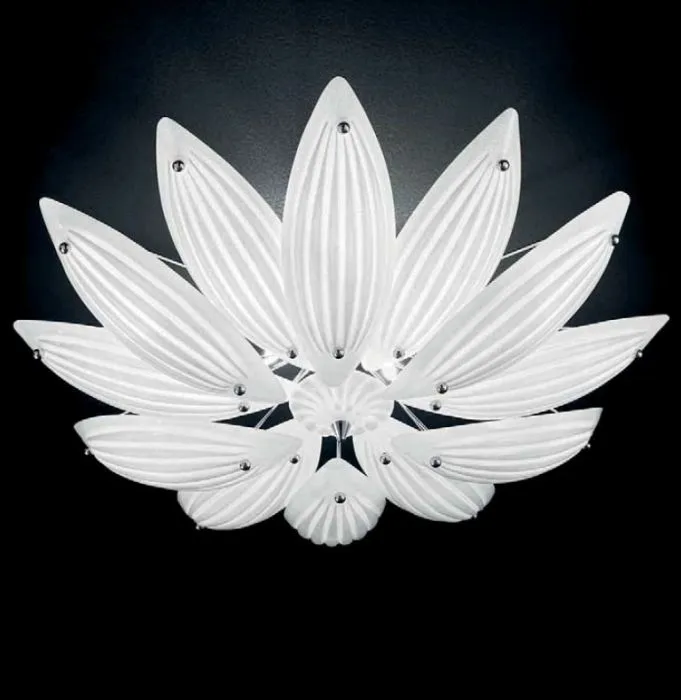 White 70S Style Gold And Silver Murano Glass Flush Ceiling Light