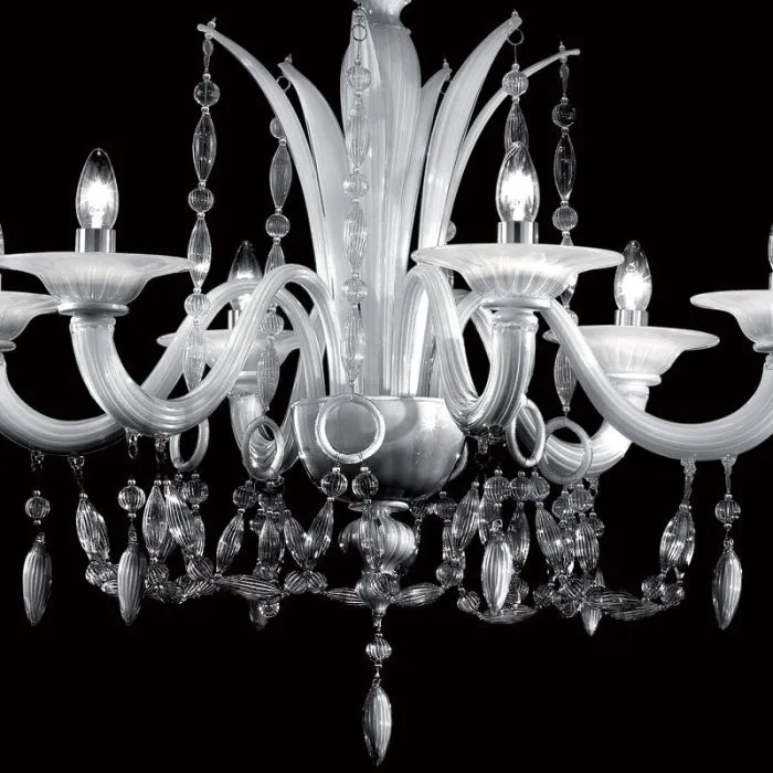 White Black Or Red Murano Glass Chandelier With Clear Trim