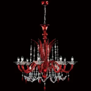 White Black Or Red Murano Glass Chandelier With Clear Trim