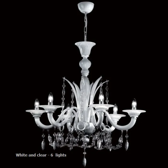 White Black Or Red Murano Glass Chandelier With Clear Trim