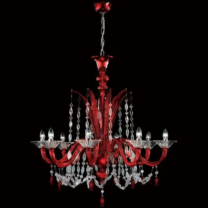 White Black Or Red Murano Glass Chandelier With Clear Trim