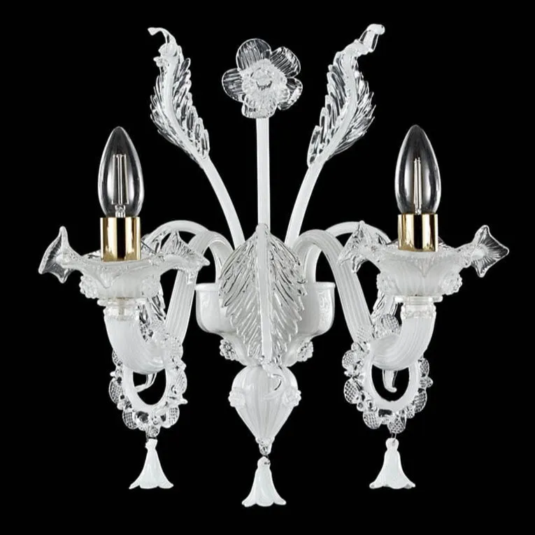 White Glass 2 Light Handcrafted Wall Lamp