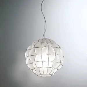 White Or Clear Handblown Murano Glass Ceiling Pendant With Wire Frame